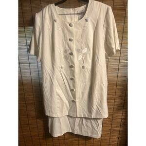 Ultra Dress New York Vintage Cream White Floral Embroidered Skirt Set 16W